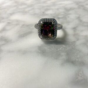 Large Mystic Topaz Ring 925 sterling silver size 9